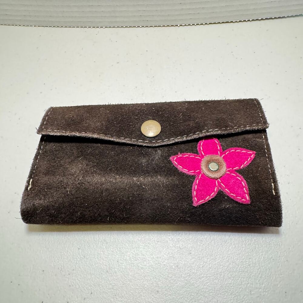 TRIBU BROWN LEATHER WALLET WITH HOT PINK ACCENTS